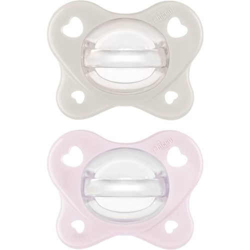 Chicco PhysioForma® Dual Soft One-Piece Orthodontic Silicone Pacifier for Babies 2-6 Months | BPA & Latex Free | Reusable Case | Pearl/Ballet Slipper, 2pk
