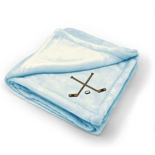 Nursery Bedding Baby Blankets for Boys & Girls Hockey Sticks Polyester Soft Plush Receiving Swaddle Blue Design Only