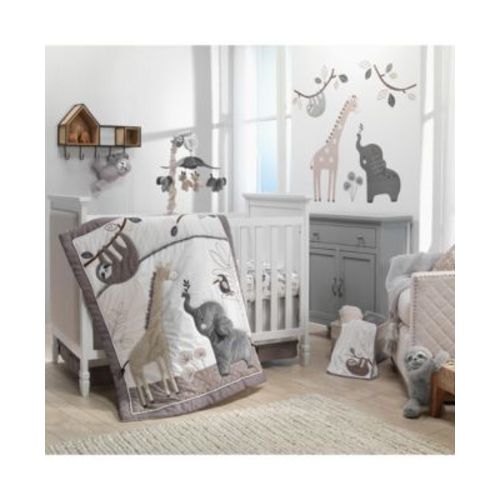 Baby Jungle Animals 4-Piece Gray/White/Taupe Crib Bedding Set
