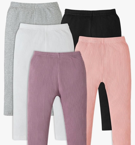 5 Pack Baby Girl Pants: Infant Solid Ribbed Pants Soft Cotton Pull On Leggings for Toddler 0-48 Months