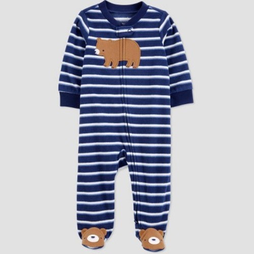 Carter's Just One You® Baby Striped Bear Fleece Sleep N' Play - Blue, Size: 3M