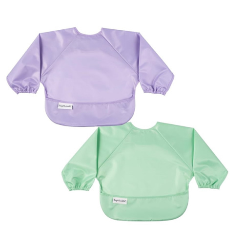 Tiny Twinkle Mess Proof Baby Bibs, 2pk Waterproof Smock Baby Bibs for Eating, Machine Washable Long Sleeve Bibs, Baby Led Weaning, Toddler Bibs, BLW Supplies (Mermaid, Small 6-24 Months)