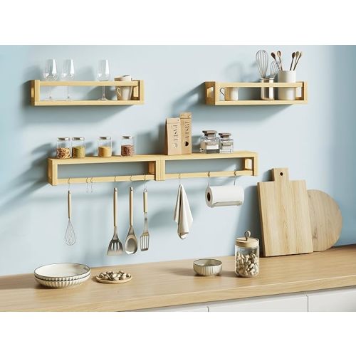 Upgraded Thick Floating Shelves - Multi-Use Wall-Mounted Bookshelves for Kids and Nursery, Ideal for Books, Toys, Spice Rack, Decor - NaturalWood