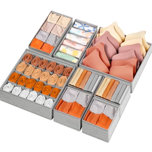 Criusia Underwear Sock Drawer Organizer Dividers 8 Set, Fabric Dresser Closet Organizers Bins for Baby Clothes Nursery, Dorm Bedroom Organization and Storage for Bra Ties Scarf