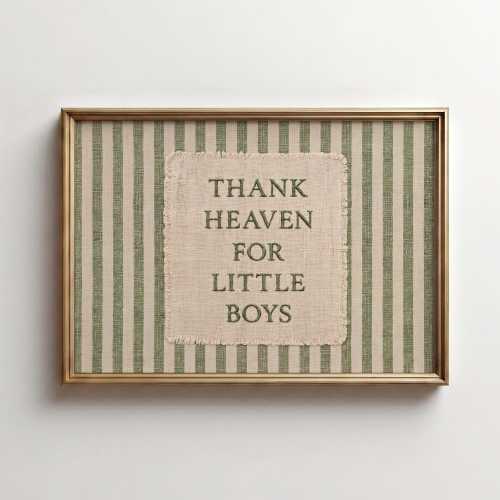 Thank Heaven For Little Boys | Baby Boy Nursery Wall Art Printable | Sage Green Striped Christian Nursery Decor | Digital Download