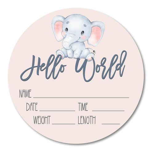 Birth Stat Acrylic Sign for Newborn Baby, 6" Elephant Design, Hello World, Gift for New Mom, Baby Shower, Gender Reveal, Crib & Nursery Decor, Pregnancy Announcement, Photography Prop