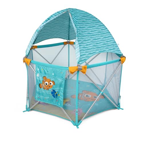 Disney Baby Finding Nemo Pop 'N Play Deluxe Portable Playard by Bright Starts, Pop-and-Fold, Baby Beach Tent, UVA/UVB Protection, Indoor/Outdoor, 6 Months+