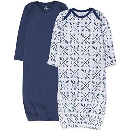 HonestBaby 2-Pack Sleeper Gowns Layette Sets 100% Organic Cotton for Newborn Baby Boys, Girls, Unisex