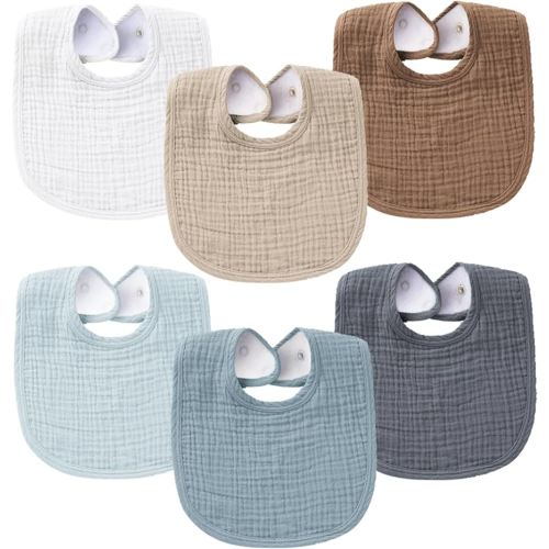 Konssy 6-Pack Muslin Baby Bibs for Boys & Girls, Soft Cotton Absorbent Bandana Drool Bibs for Drooling & Teething