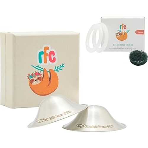RFC Silver Nursing Cups - 999 Silver Nursing Pad - Nipple Shield Kit for Nursing Newborn - Breastfeeding Essentials - Nipple Cover Breastfeeding - With Silicone Ring & Cleaning Scotch & Case (REGULAR)
