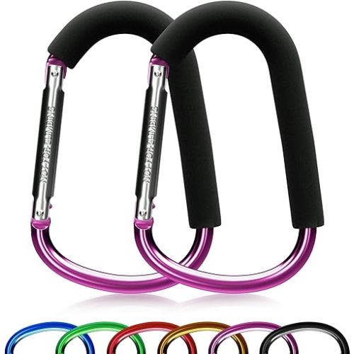 sprookber 6.7 Inch Large Stroller Hooks for Diaper Bags & Purses, Heavy Duty Mommy Hooks for Shopping, Grocery, Backpack – Baby Stroller Accessories, Set of 2 (Pink)