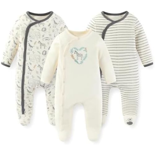 Unisex Baby Boy Girl Footies Rompers Cotton Long Sleeve 3 Pack Infant Jumpsuits 0-12Months Babies' Outfits