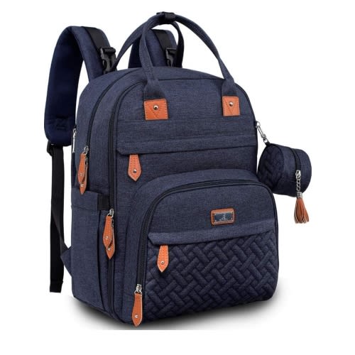 Amazon.com: BabbleRoo Baby Diaper Bag Backpack - Waterproof Travel Tote with Changing Pad, Stroller Straps & Pacifier Case - Unisex, Navy Blue : Baby