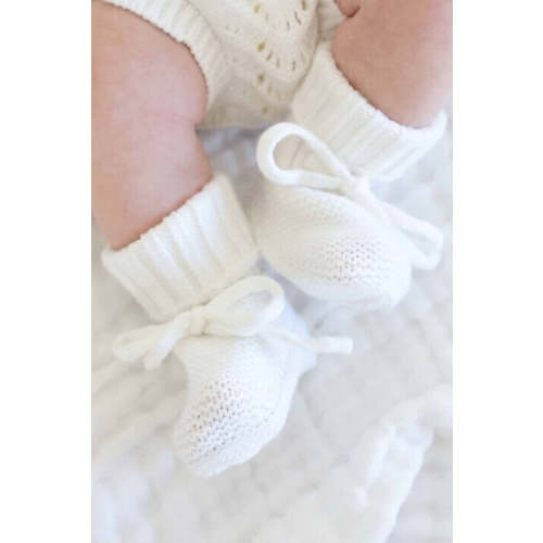 Knit Newborn Bow Booties | Light Ivory