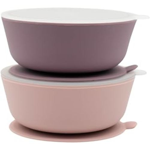 WeeSprout Suction Bowls for Baby & Toddlers (Set of 2) - 100% Silicone w/Plastic Lid - Leak Proof Feeding Supplies - Dishwasher & Microwave Safe Infant Dinnerware w/Extra Strong Base