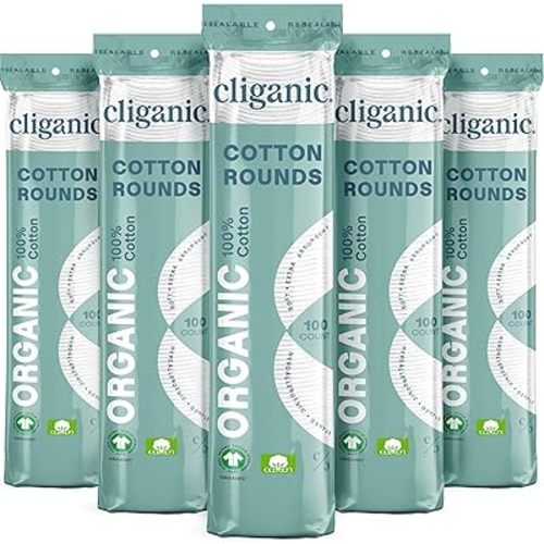 Cliganic Organic Cotton Rounds (500 Count) Makeup Remover Pads, Hypoallergenic, Lint-Free | 100% Pure Cotton (Packaging May Vary)