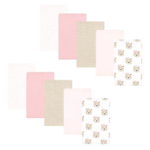 Hudson Baby Unisex Baby Flannel Burp Cloth 10pk, Pink Taupe Bear, One Size