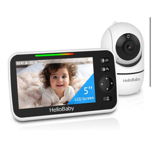 HelloBaby No WiFi Baby Monitor 5" Screen 30-Hour Battery Pan-Tilt-Zoom Video Upgrade with Camera and Audio, Night Vision, VOX, 2-Way Talk, 8 Lullabies and 1000ft Range, HB6550