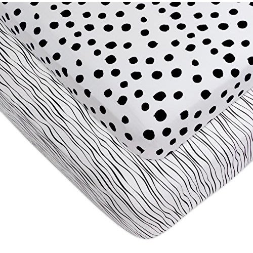 Pack n Play Playard Sheet | Portable Crib Sheet Set 2 Pack Black and White Abstract Stripes and Dots by Ely's & Co