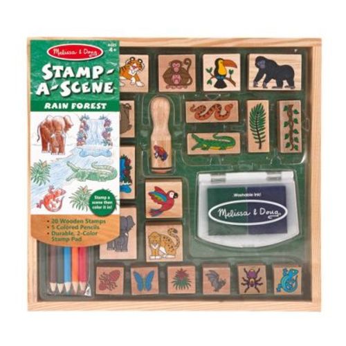 Melissa & Doug Stamp-a-Scene Stamp Set: Rain Forest - 20 Wooden Stamps, 27-Piece Set for Kids, Animals Theme