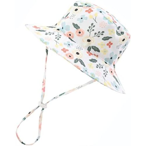 Baby Girl Sun Hat Summer Beach Hats with UPF 50+ Toddler Infant with Wide Brim Strap Outdoor Bucket Hat