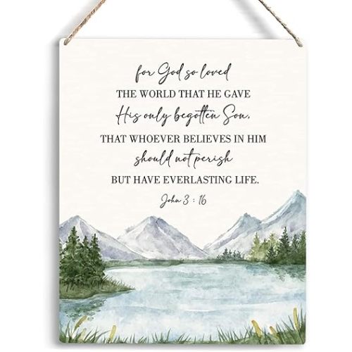 Inspirational Wall Art For God So Loved The World That He Gave His Only Begotten Son John 3:16 Wooden Hanging Sign Motivational Quotes for Home Decor Wall Art Sign for Home Bedroom Living Room 8 x 10