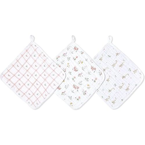 aden + anais Essentials Washcloth 3-Pack, Super Soft 100% Cotton Muslin, Gentle on Skin, 3 Absorbent 11x11 Layers, Softer with Every Use, Perfect for Babies, Infants, Toddlers, Country Floral