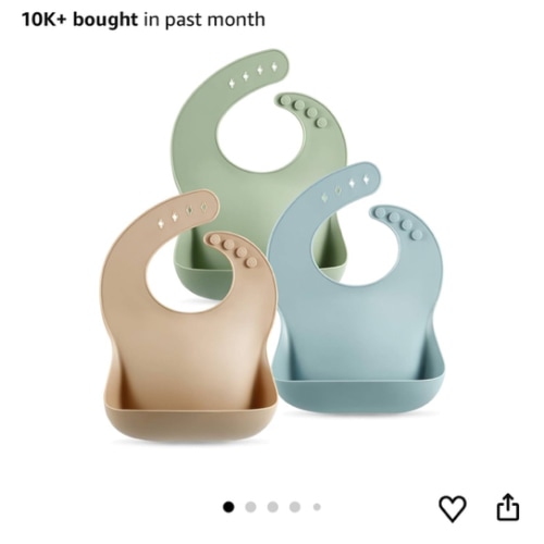 PandaEar Set of 3 Silicone Baby Bibs Waterproof, Soft, Unisex, 10-72 Months (Brown/Blue/Green)