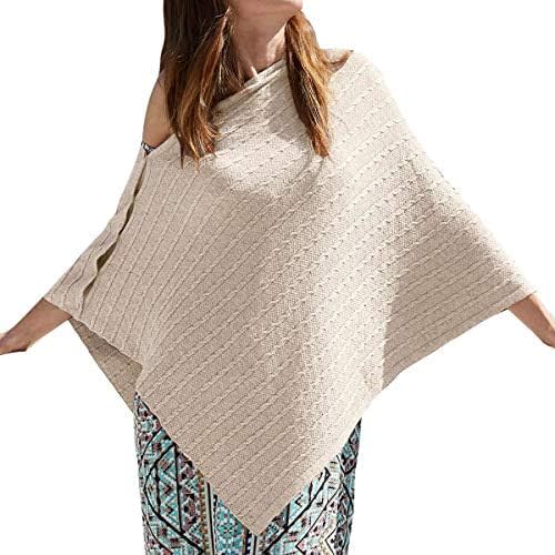 PULI Women's Versatile Knitted Shawls Scarf Poncho Sweater with Buttons Lightweight Spring Summer Fall Wraps