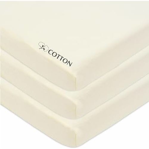 American Baby Company 3 Pack Fitted Mini Crib Sheet 24" x 38", Soft Breathable Neutral 100% Cotton Jersey Portable Sheet, Cream, for Boys and Girls, Fits Most Pack N Play Mattresses