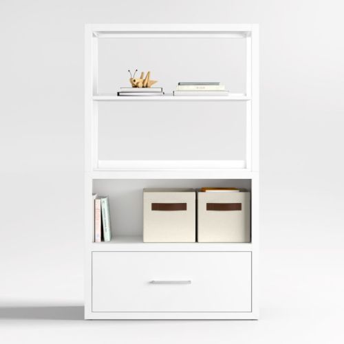 Ever Simple Modular White Wood Kids Drawer Bookcase with Hutch