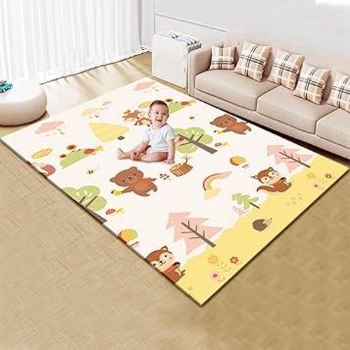 Baby Play Mat Foldable 74x50 Inch, Waterproof and Non-Slip, Safe Foam Playmat for Infant and Toddler, Reversible Portable Floor Mat with Patterns on Both Sides