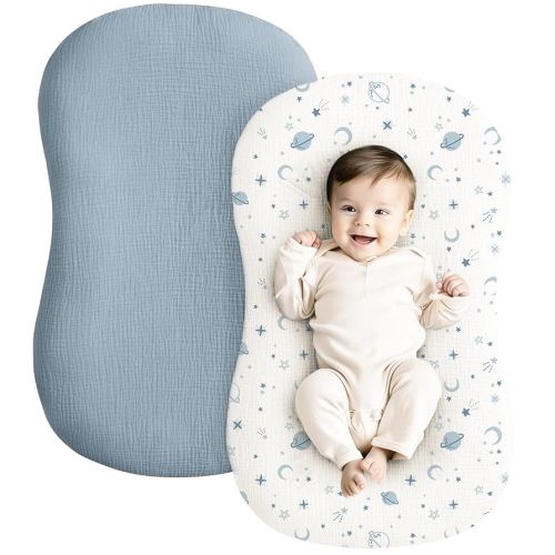 Konssy Muslin Baby Lounger Cover 2 Pack,(Star,Blue)