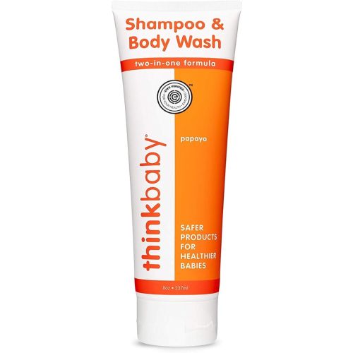 Thinkbaby Baby Shampoo for Hair & Body Wash for Sensitive Skin, Tear and Parabens Free, EWG Verified, Phthalates, Clean, Papaya, 8 Fl Oz