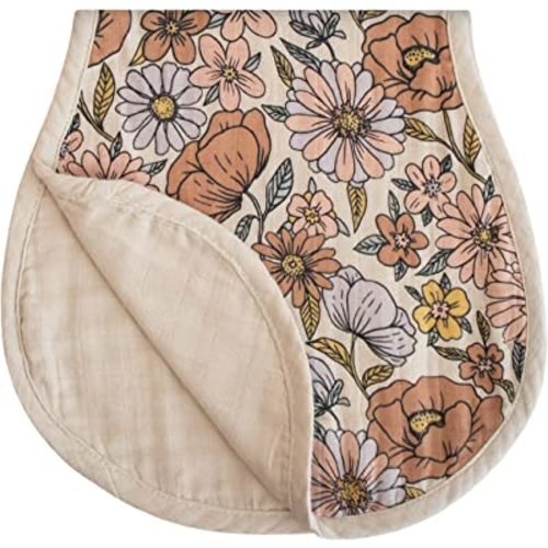mushie Muslin Baby Burp Cloths | 100% Organic Cotton, Set of 2 (Retro Flowers/Fog)