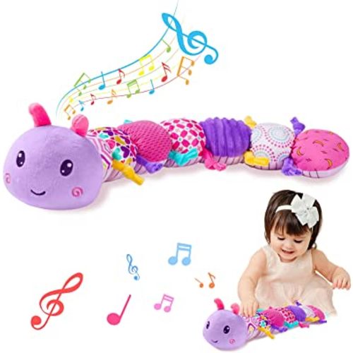 Jollybaby Baby Girl Toy,Baby Girl Gift Musical Stuffed Animal Soft Toy with Multi-Sensory Crinkle, Rattle and Textures,Tummy Time Toy for Newborn 0-3-6-12 Months Infant Girls, Caterpillar（Purple）