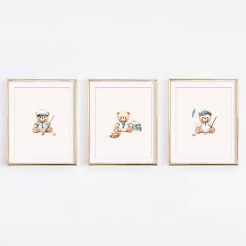 Vintage Sports Teddy Bear Prints | Watercolor Nursery Art – 243 baby®