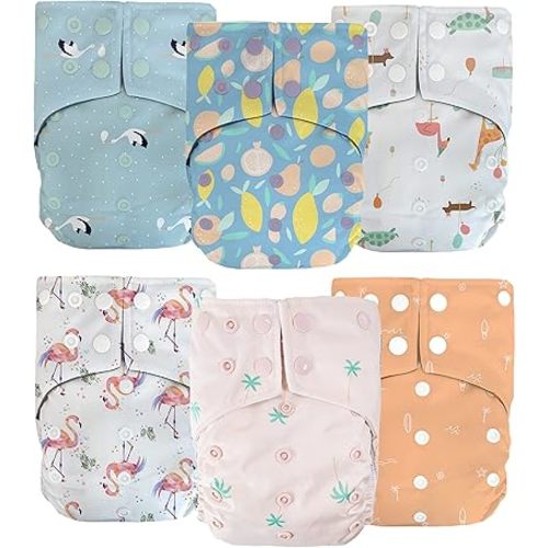LA PETITE OURSE 6 One Size Printed Snap Cloth Diaper with 12 4-Layer Premium Bamboo Inserts, for Babies Weighing 10–35 Pounds - Palms