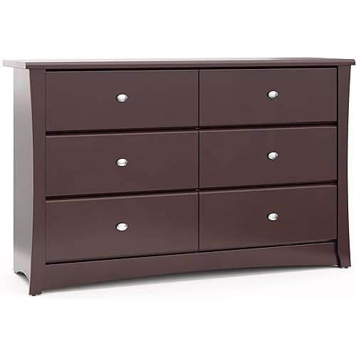 Storkcraft Crescent 6 Drawer Double Dresser (Espresso) – GREENGUARD Gold Certified, Dresser For Nursery, 6 Drawer Dresser, Kids Dresser, Nursery Dresser Drawer Organizer, Chest of Drawers