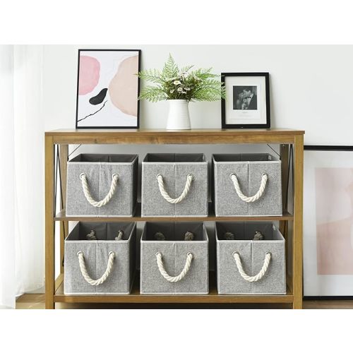 StorageWorks Storage Baskets for Shelves, Foldable Fabric Closet Storage Bins with Handles, Fabric Storage Bins Clothes Organizer, Gray, 3-Pack, Medium