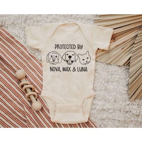 Baby Shower Gift, Protected By Dog Onesie®, Custom Dog Onesie®, Personalized Dog Onesie®, Baby Gift, Newborn Gift, Custom Baby Gift