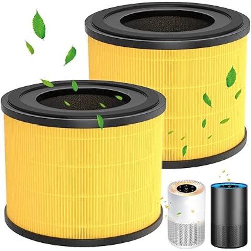 2 Pack AP-S0610L Pet Filt-er Replacement for MOOKA AP-S0610L Air Purif-ier, 3-IN-1 H13 True Hepa Filt-er, High-Efficiency Activated Carbon Air Filt-er for Pet Odor, Dander, Yellow