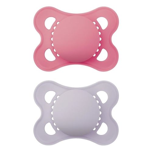MAM Original Matte Baby Pacifier, Nipple Shape Helps Promote Healthy Oral Development, Sterilizer Case, 2 Pack, 0-6 Months, Girl,2 Count (Pack of 1) - Rose Pink / Fairy Dust