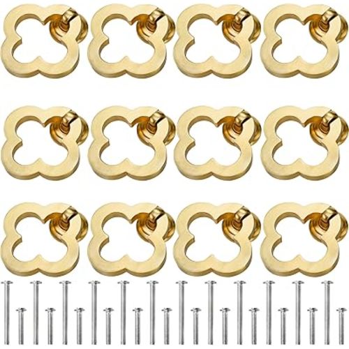 Peohud 12 Pack 55mm Solid Brass Cabinet Knobs, Brushed Gold Dresser Knobs with Screws, Zinc Alloy Drawer Pulls for Kitchen, Cupboard, Bathroom, Wardrobe, Closet