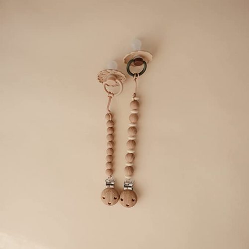 mushie 100% Silicone Baby Pacifier Clip BPA Free | Luna (Faux Wood)