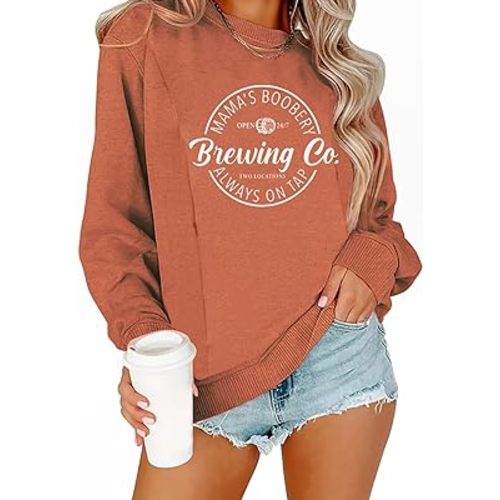 AEARGIV Women Causal Maternity Nursing Sweatshirt Comfort Friendly Zip Breastfeeding Pullover Tops Mama's Boobery Sweater