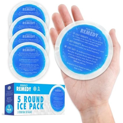 Round Gel Ice Pack, Hot & Cold Compress Reusable Injury Ice Pack Aid for Pain condition, Soothing Soft Gel for Soreness & Muscle Strain Support, Hot Water Bottle Alternative (5Pk, Blue)