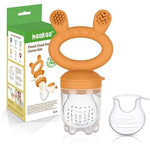 Haakaa Baby Fruit Food Pacifier Feeder | Breastmilk Popsicle Mold for Teething| Food Grade Silicone Feeder with Pouch Cover for Milk Freezing, Help Baby Teething Relief, BPA Free (Pumpkin)