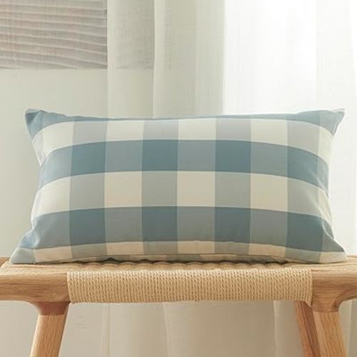 vctops Blue Buffalo Check Plaid Decorative Throw Pillow Covers 12x20 Inch Farmhouse Gingham Lumbar Cushion Cover Pillowcase for Sofa Bedroom Couch (Blue Check,12"x20")