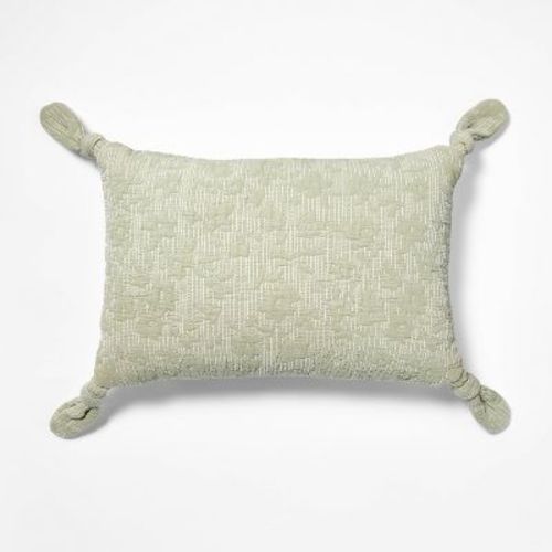 Lumbar Floral Jacquard Pillow with Corner Ties Green - Threshold designed with Studio McGee